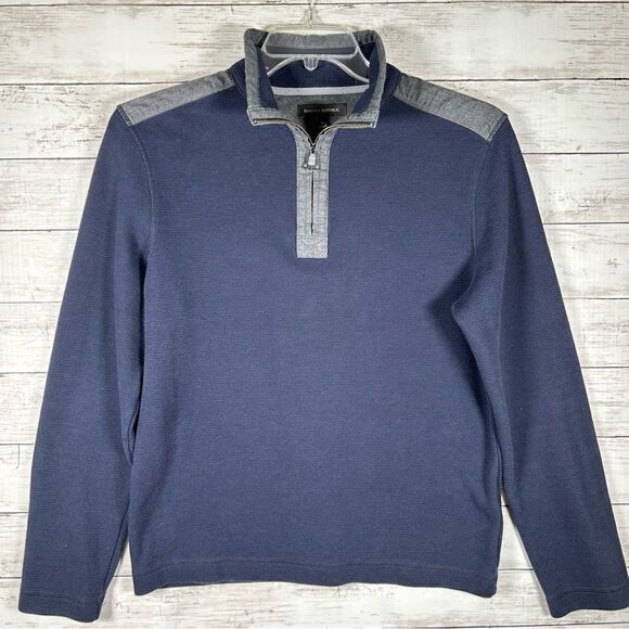 Banana Republic Mens Sweater Luxury Touch 1/4 Zip Pullover Navy Cotton M - Picture 1 of 8
